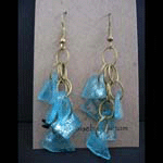 Recycled lue tumbled glass with brass chain earrings